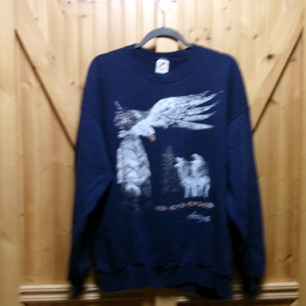 90s vtg Jerzees arizona crewneck sweatshirt xl navy wolf eagle trees